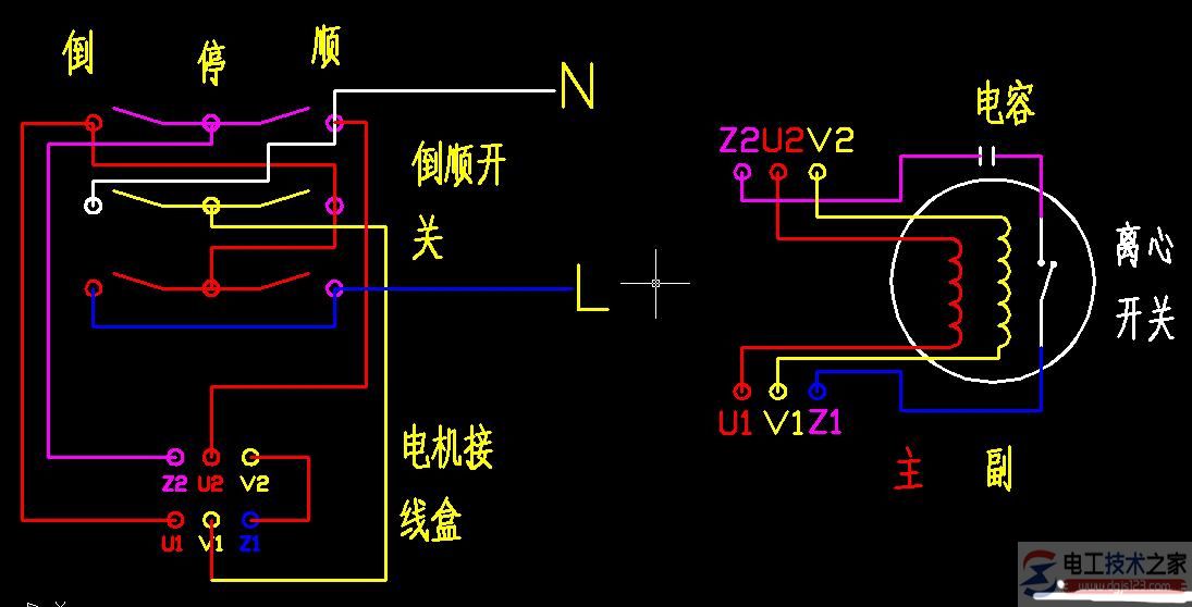 电工基础 电动机 单相电机正反转接线图多图 正文 在km1的下方和